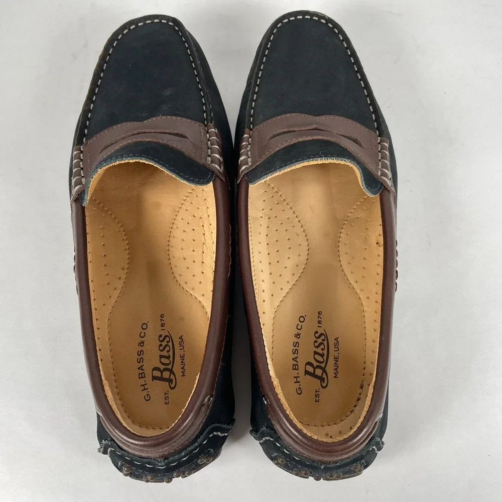 G.H. Bass Monte Penny Loafers Mens Size 8 M Navy Blue Nubuck Driving Shoes